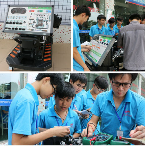 同学们正在用新设备实训，课堂上热情高涨